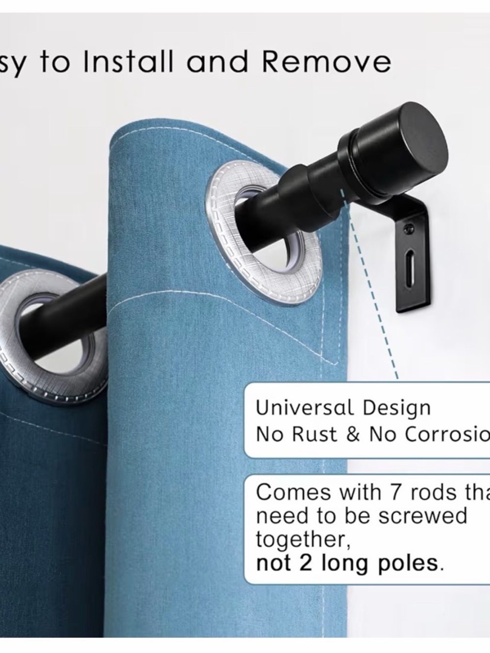 Byondeth Window Curtain Rods Black - Picture 2 of 7